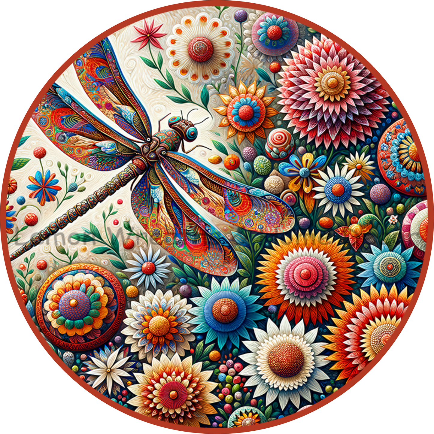 Folk Art Dragonfly Vibrant Colors Metal Sign