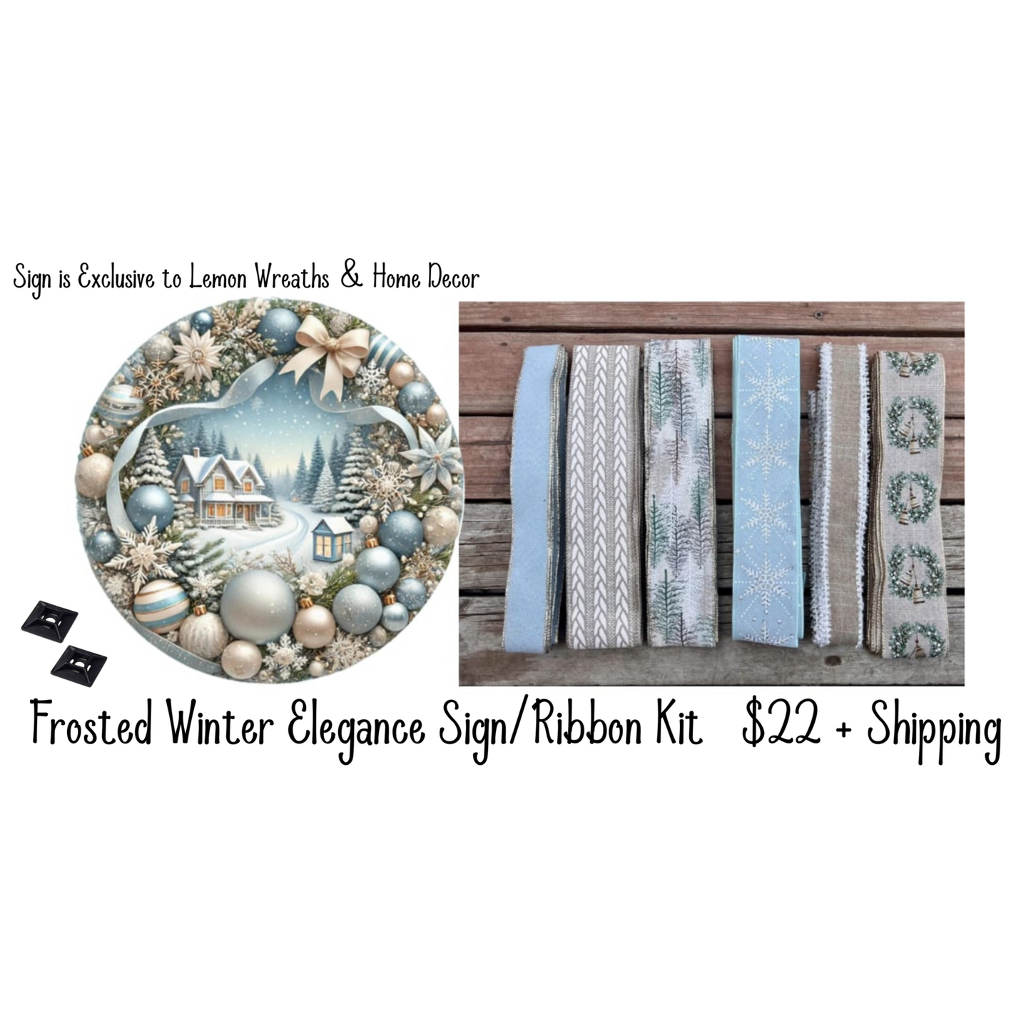 Frosted Winter Elegance Sign/Ribbon Wreath Kit