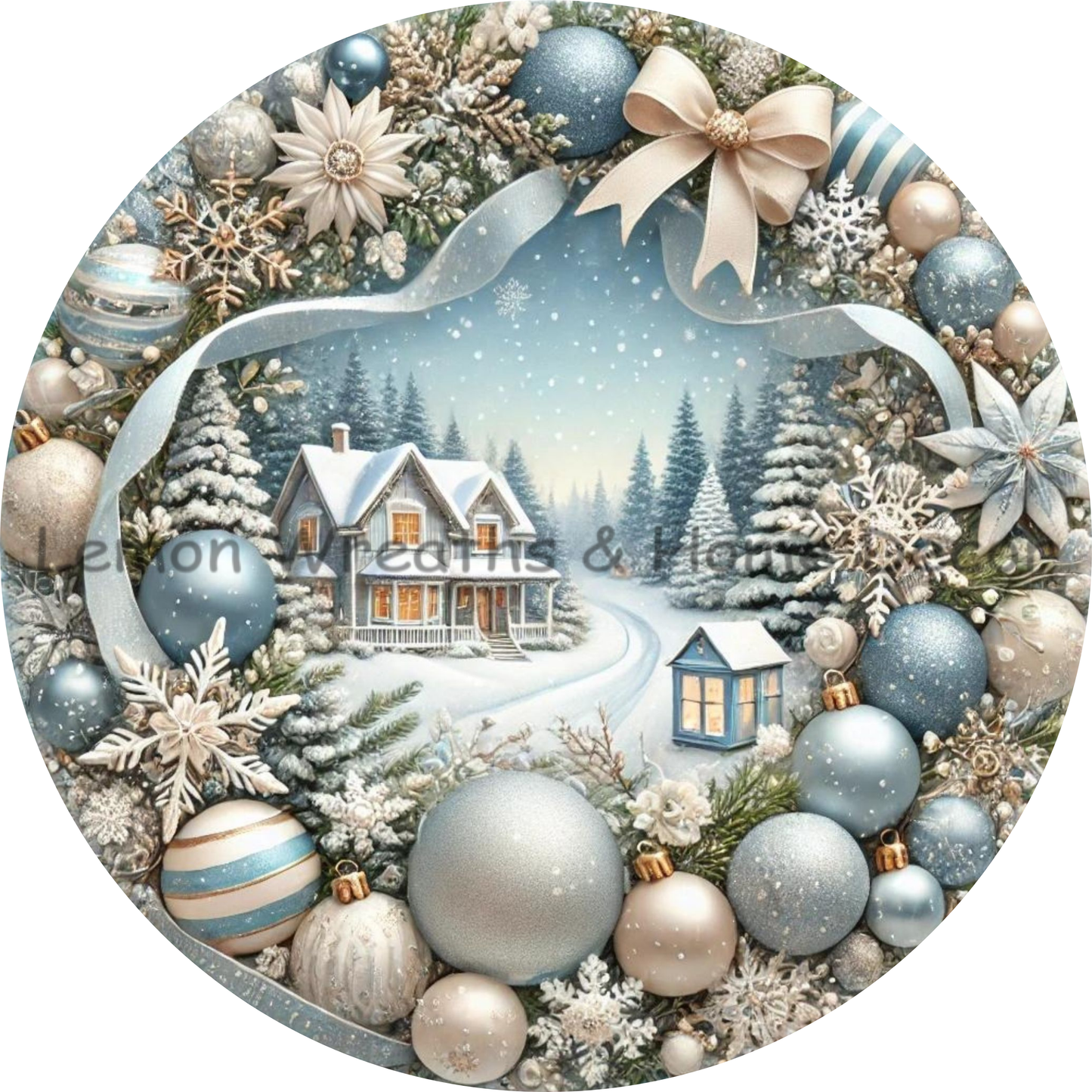 Frosted Winter Elegance Sam's Ribbon Match Metal Sign