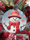 Red Snowman Winter Oval Wreath
