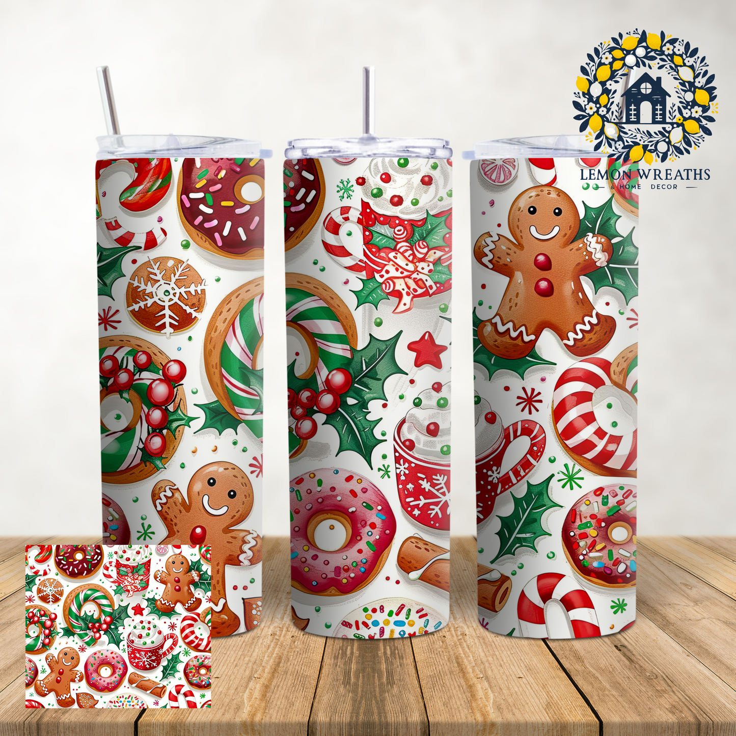 Gingerbread and Donuts Christmas 20oz Tumbler