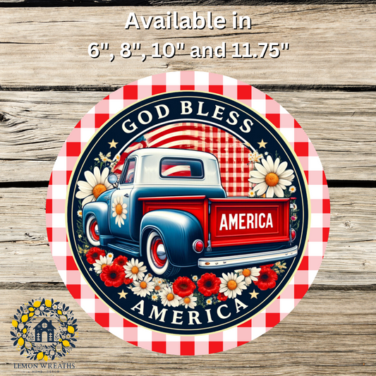 God Bless America Patriotic Truck Metal Sign