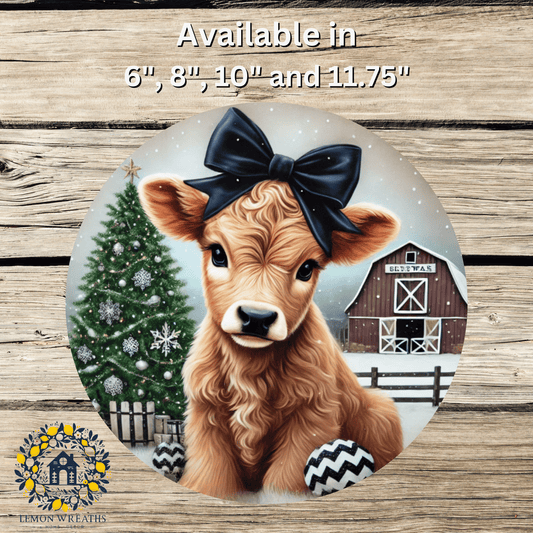 Golden Calf Winter Black Bow Metal Sign