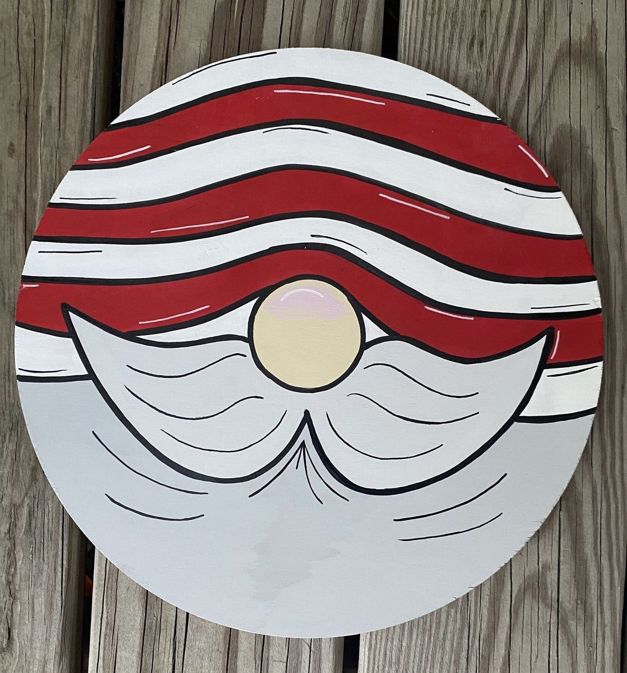 Striped Hat Gnome Face Hand Painted Wood Sign 10”