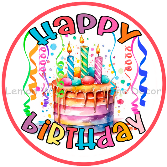Happy Birthday Watercolor Cake Metal Sign
