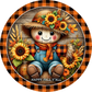 Happy Fall Ya'll Harvest Scarecrow Checkered Border Metal Sign