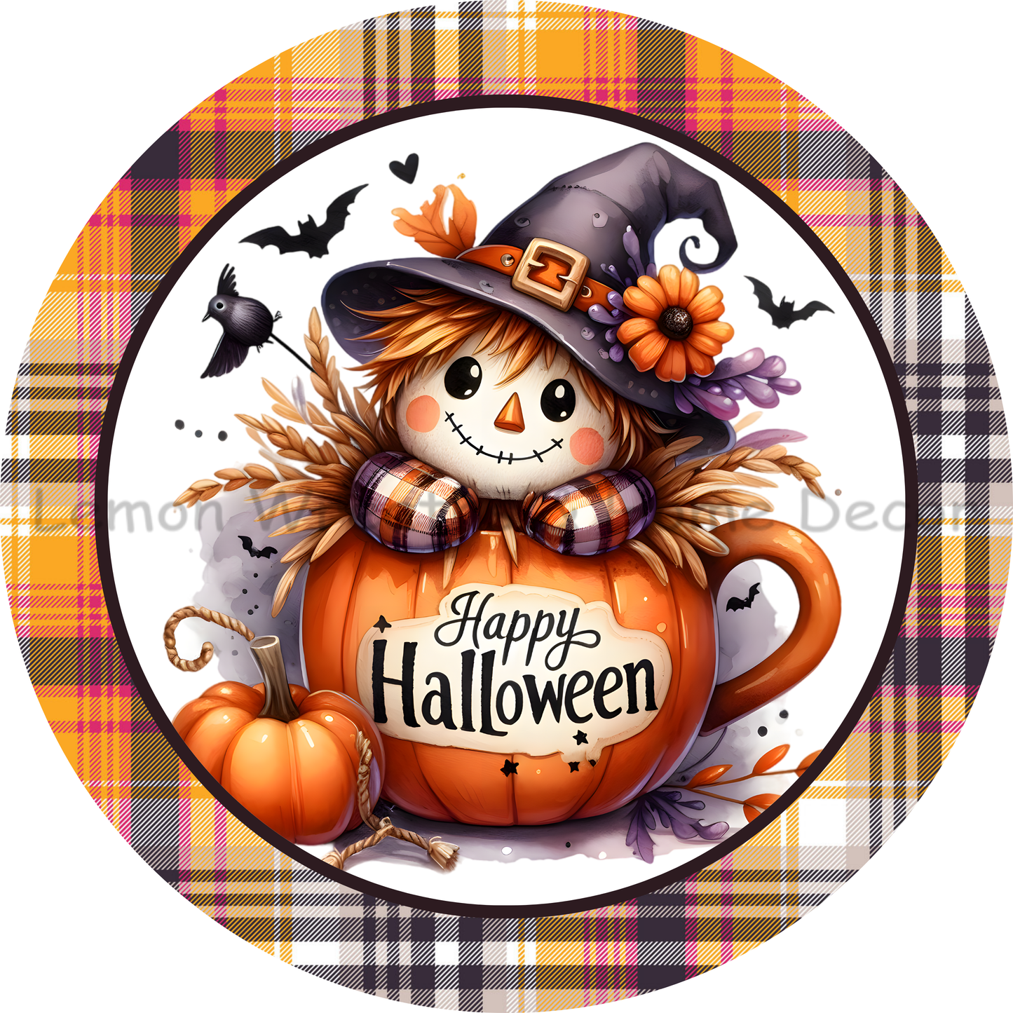 Happy Halloween Pumpkin Scarecrow Metal Sign