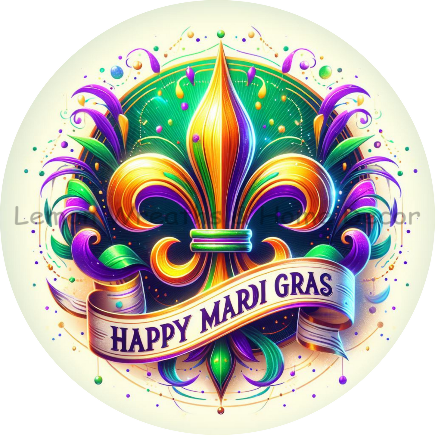 Happy Mardi Gras Fleur de Lis Metal Sign