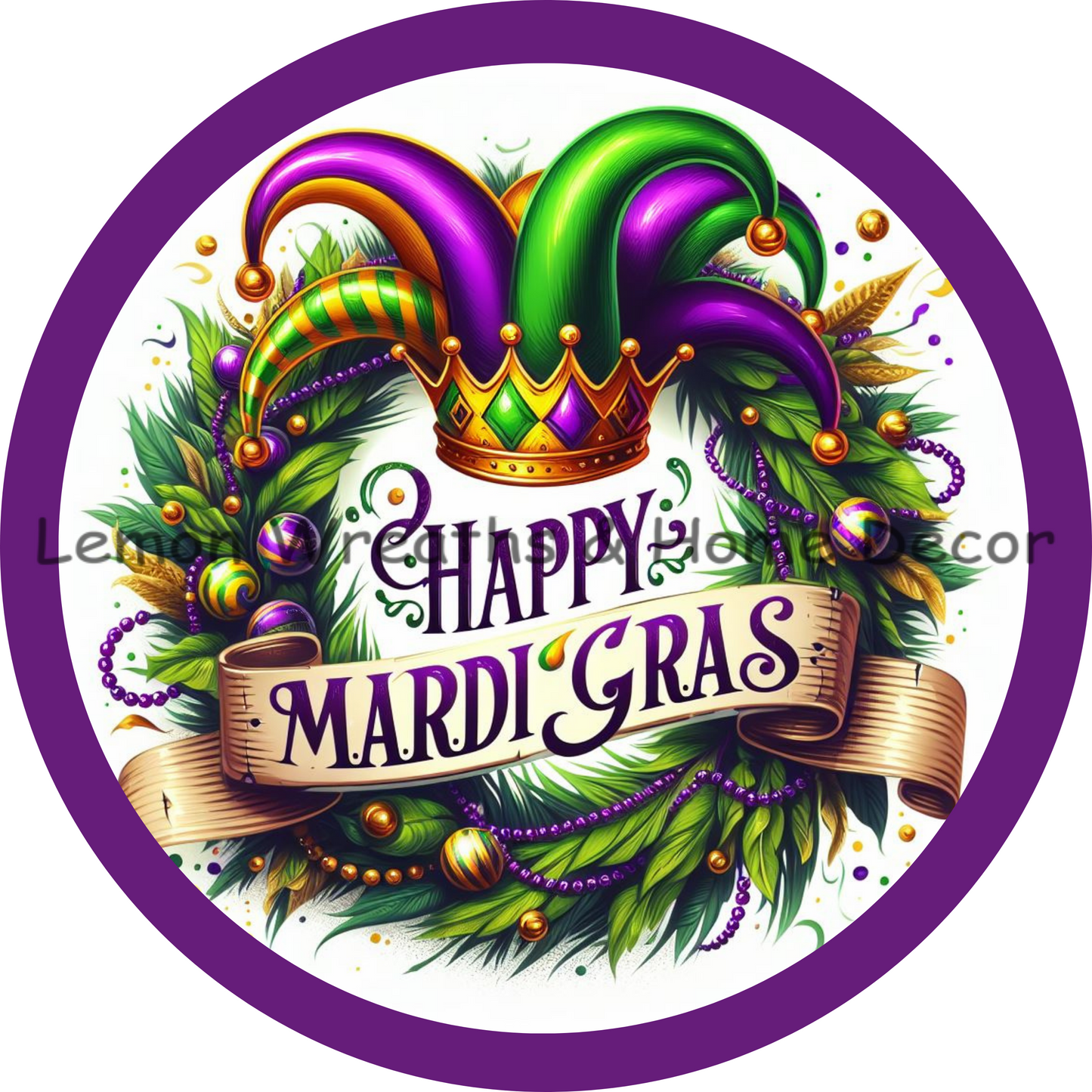 Happy Mardi Gras Jester Hat Purple Border Metal Sign