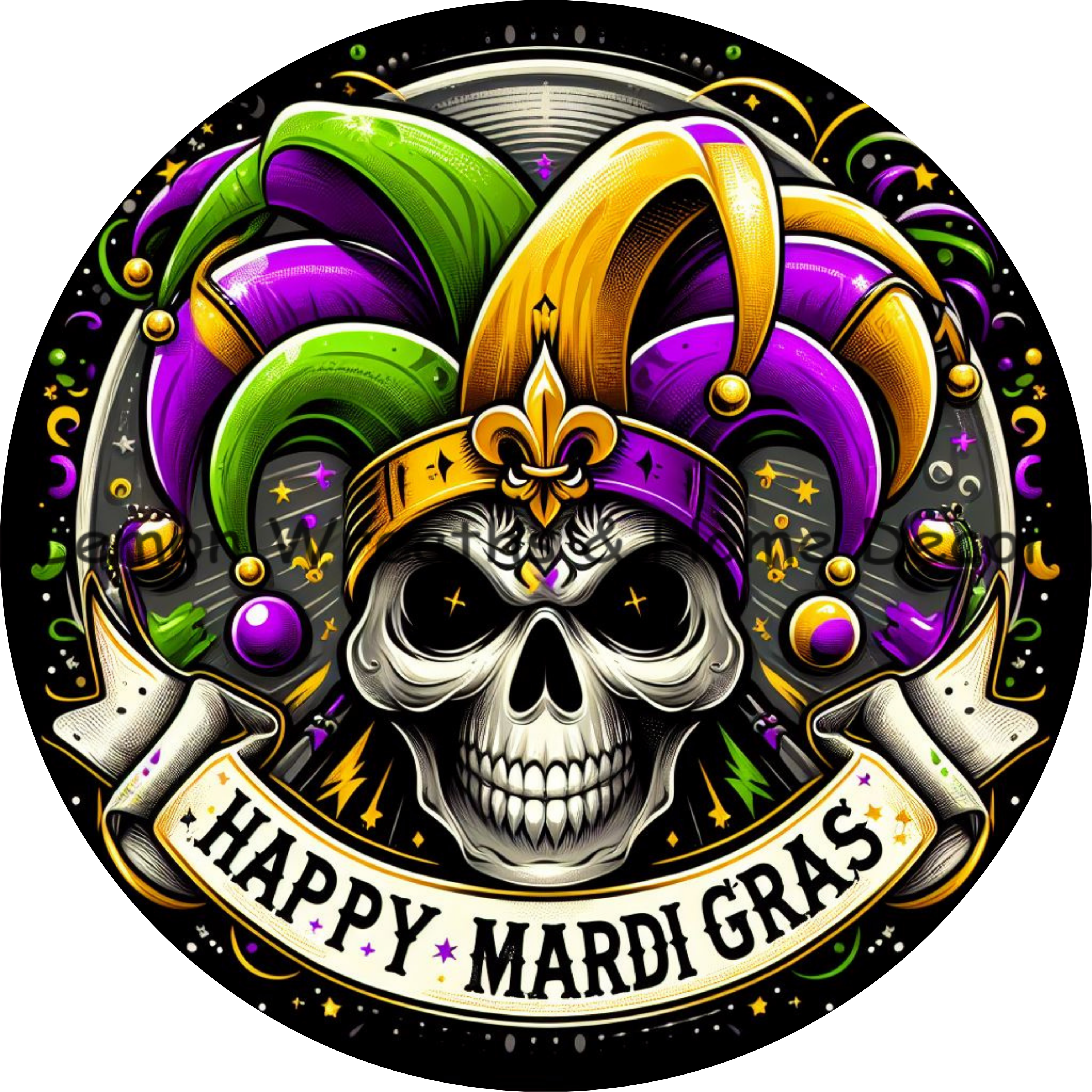 Happy Mardi Gras Skull Jester Metal Sign – Lemon Wreaths & Home Decor