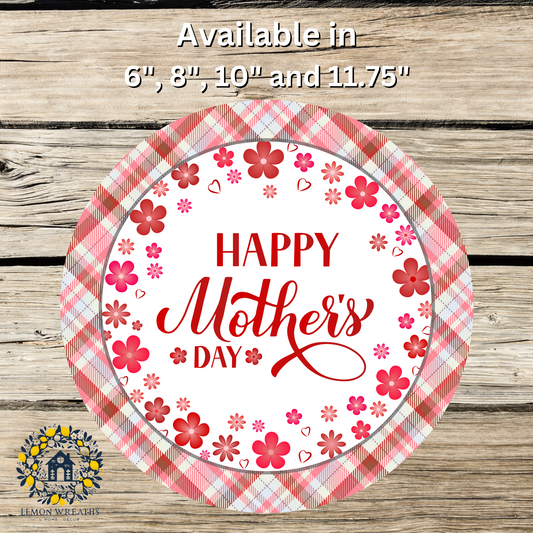 Happy Mother's Day Red Plaid and Flowers Metal Sign