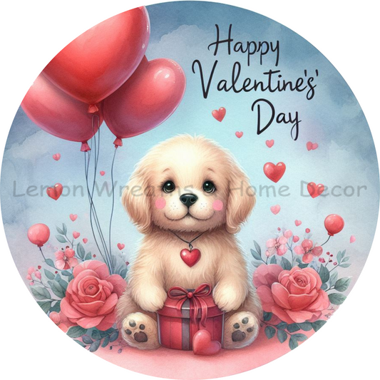 Happy Valentine's Day Puppy Present Metal Sign