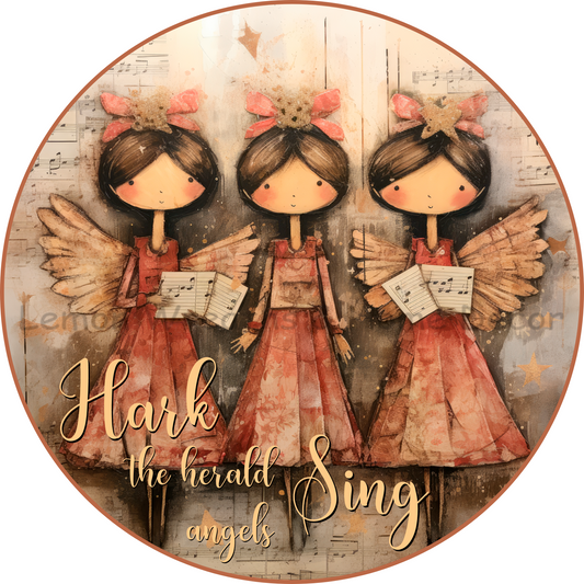 Hark The Herald Angels Sing Vintage Angel Choir Metal Sign