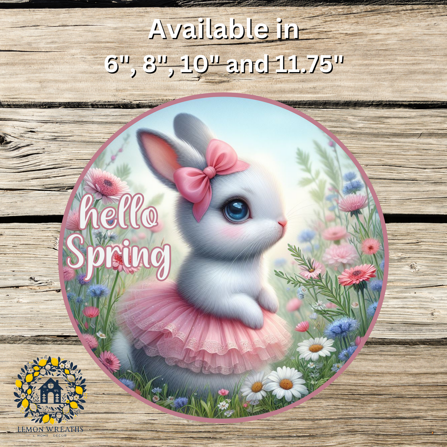 Hello Spring Bunny Pink Tutu Metal Sign