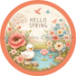 Hello Spring Duck on Pond Peach Border Metal Sign