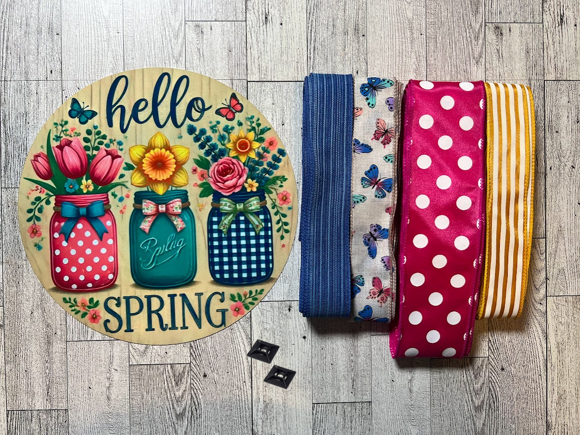 Hello Spring Mason Jars Sign/Ribbon KIT