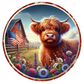 Highland Cow Patriotic Wildflowers Red Barn Metal Sign
