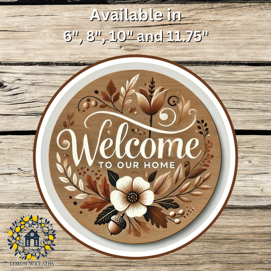 Welcome To Our Home Fall Acorn Metal Sign