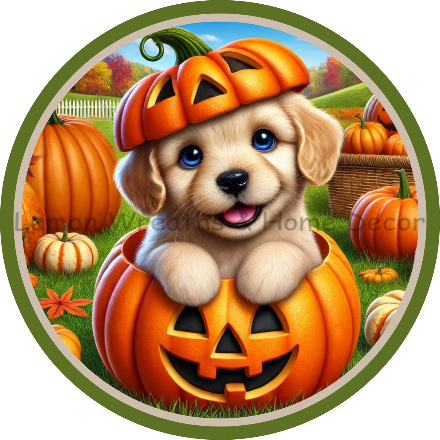 Pumpkin Puppy Halloween Metal Sign
