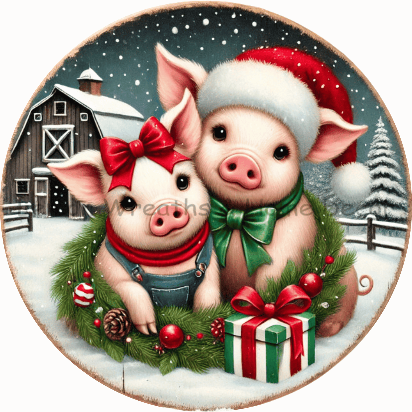 Piggy Christmas Duo Metal Sign