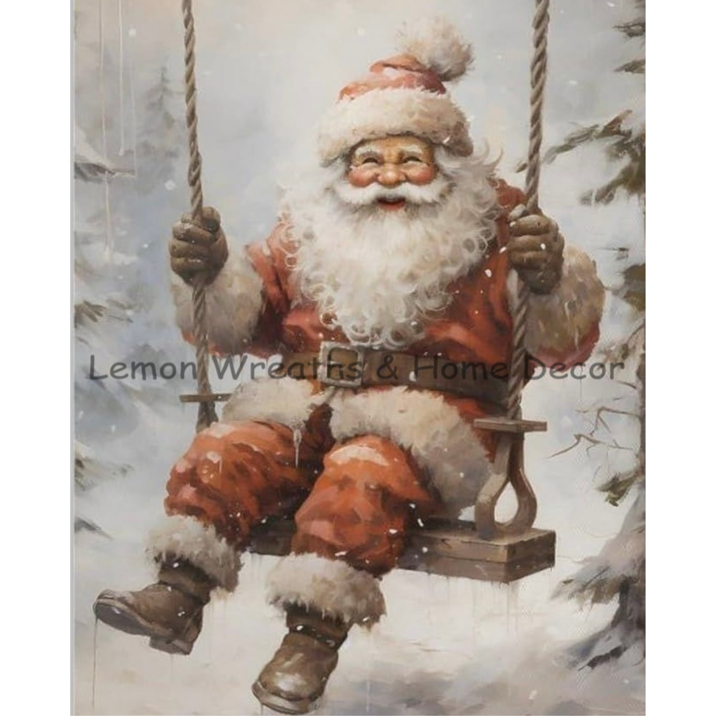 Vintage Swinging Santa Big Smiles Metal Sign