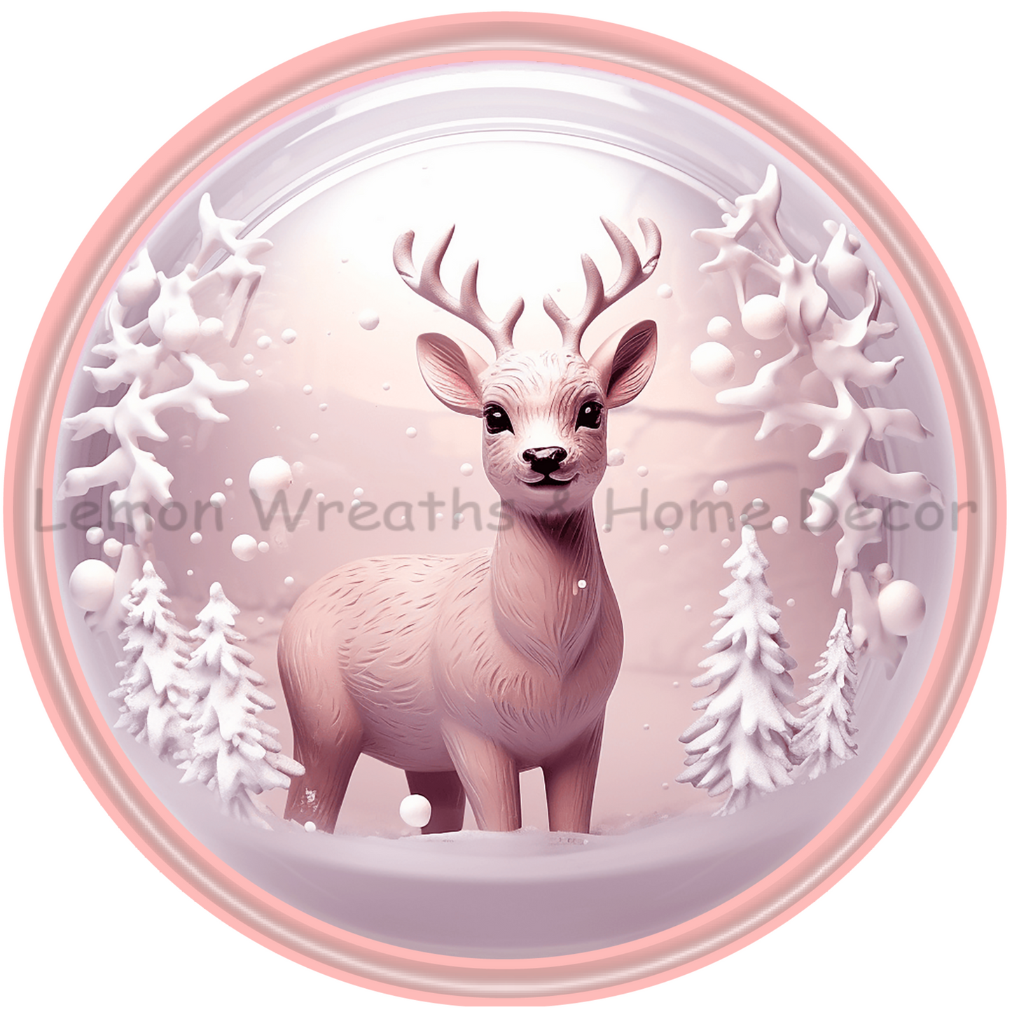 Pink Deer Winter Metal Sign