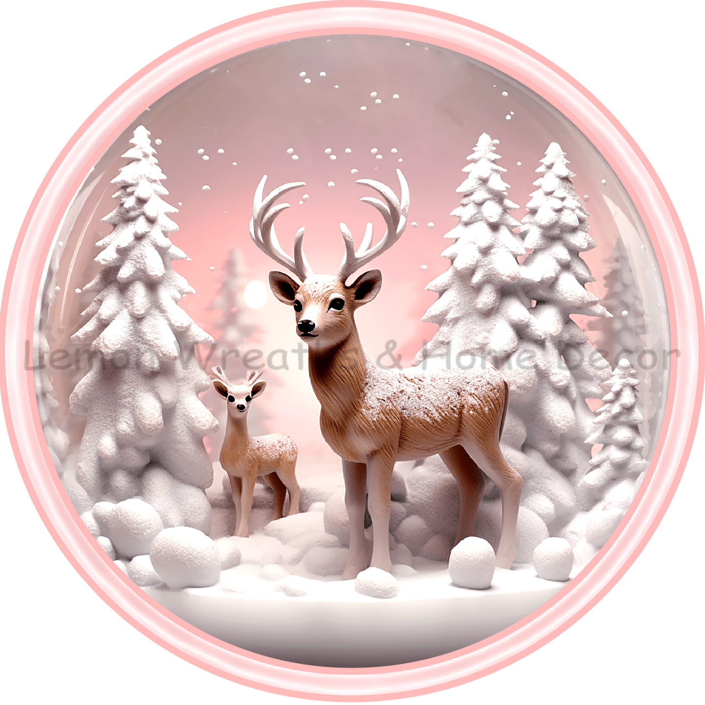 Faux 3D Pink Deer Winter Scene Metal Sign
