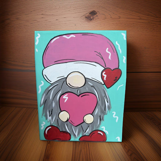 Valentine Gnome Hand Painted Canvas