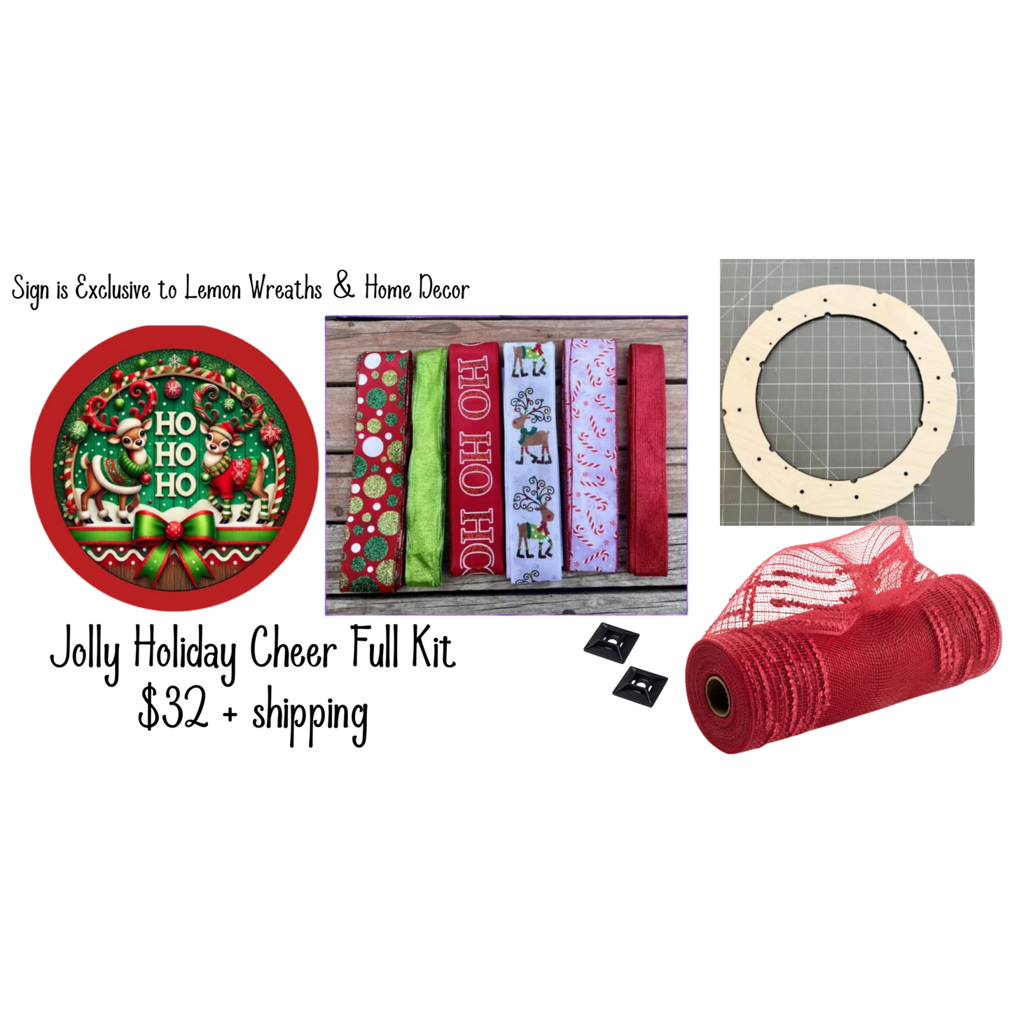 Jolly Holiday Cheer Sign/Ribbon Full Wreath Kit