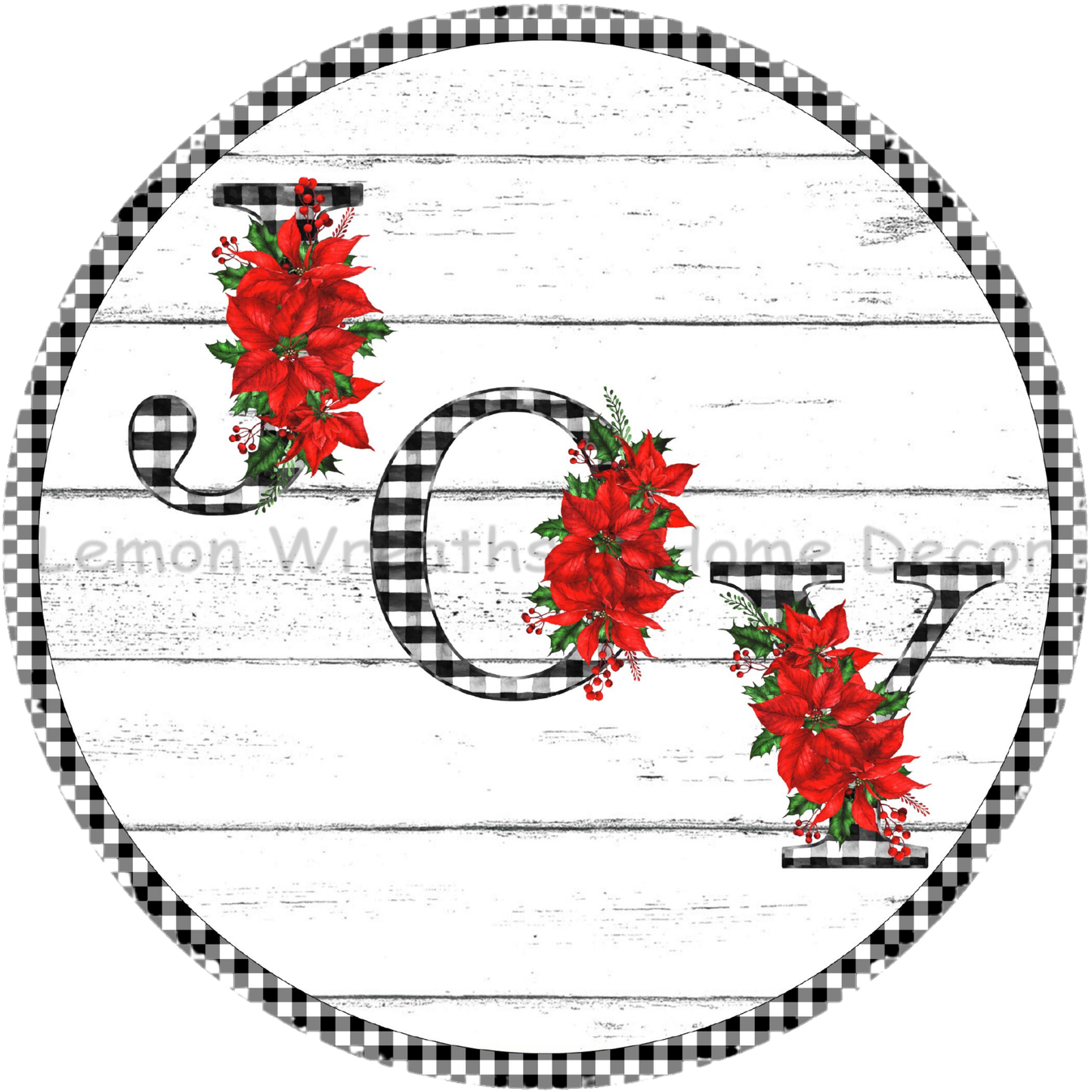 Joy Poinsettias Buffalo Check Metal Sign