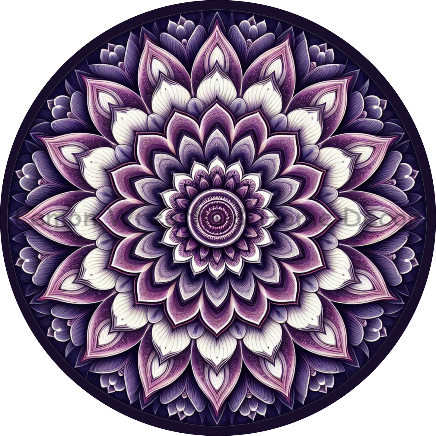 Mandala Flower Center Shades of Purple Metal Sign