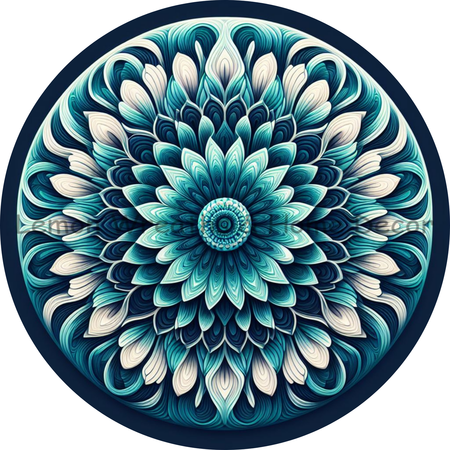 Mandala Flower Center Shades of Turquoise Metal Sign