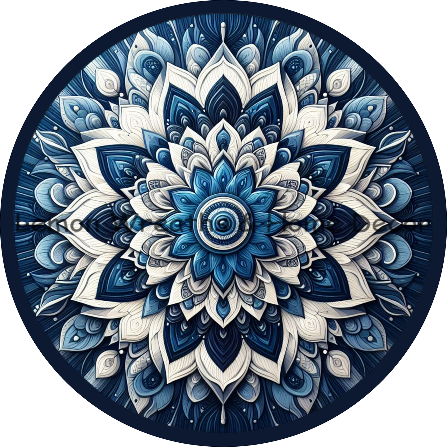 Mandala Flower Center Shades of Blue Metal Sign