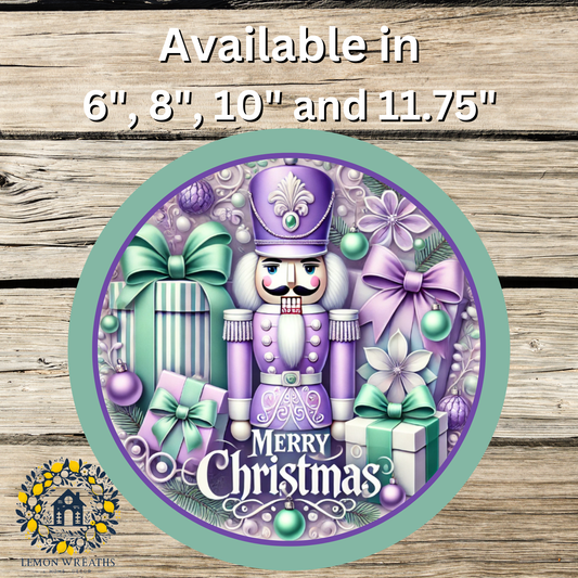 Merry Christmas Nutcracker Lavender & Mint Green Metal Sign