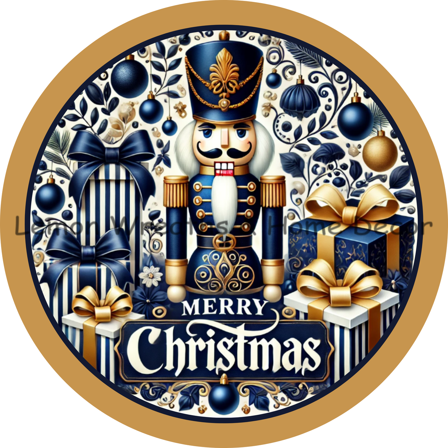 Merry Christmas Nutcracker Navy Blue & Gold Metal Sign