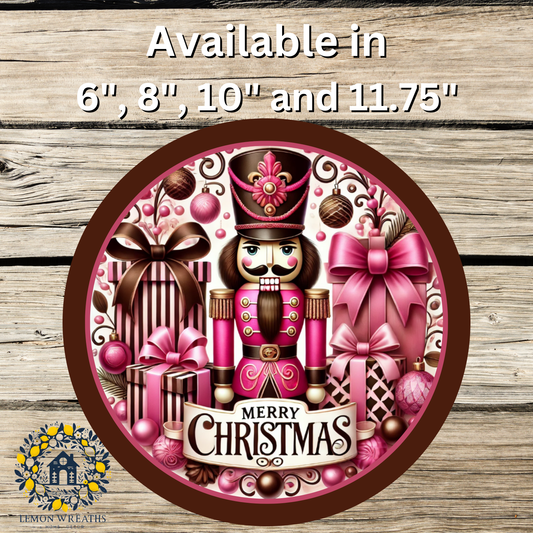 Merry Christmas Nutcracker Pink & Chocolate Metal Sign