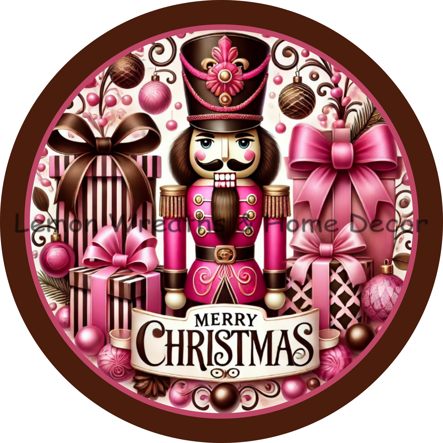 Merry Christmas Nutcracker Pink & Chocolate Metal Sign