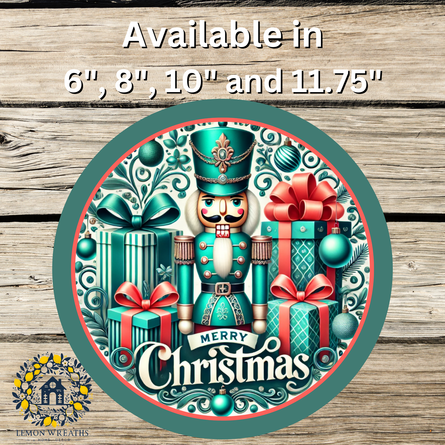 Merry Christmas Nutcracker Teal & Coral Metal Sign