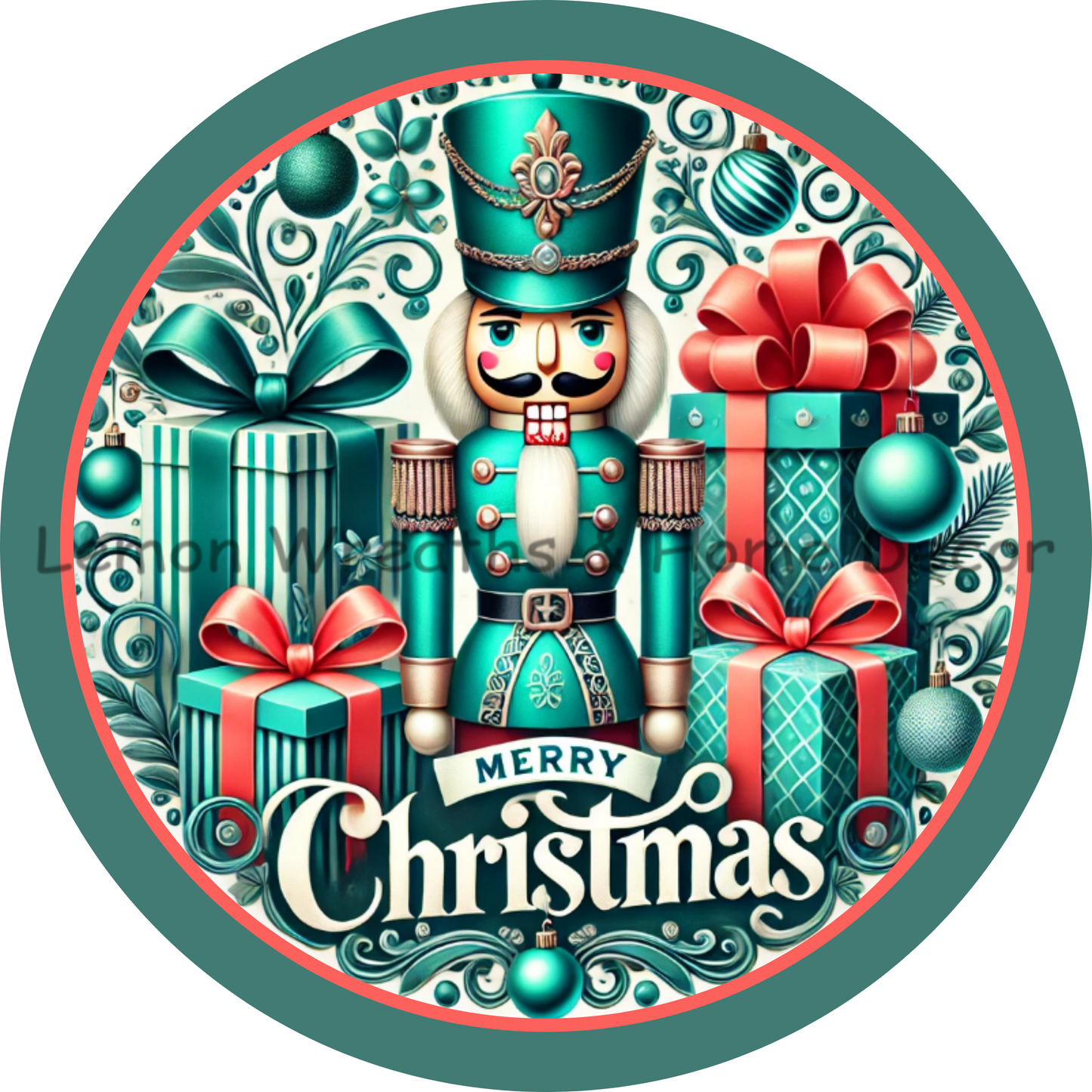 Merry Christmas Nutcracker Teal & Coral Metal Sign