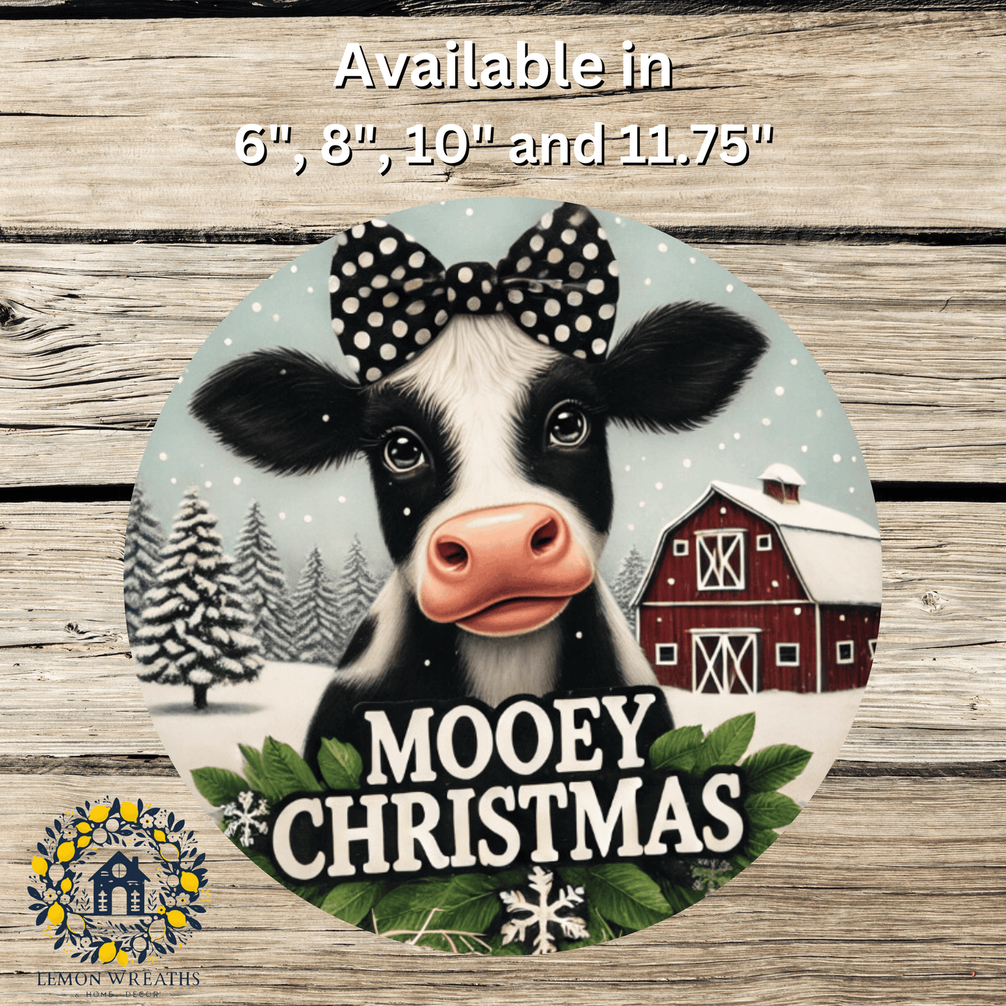 Mooey Christmas Barnyard Cow Metal Sign