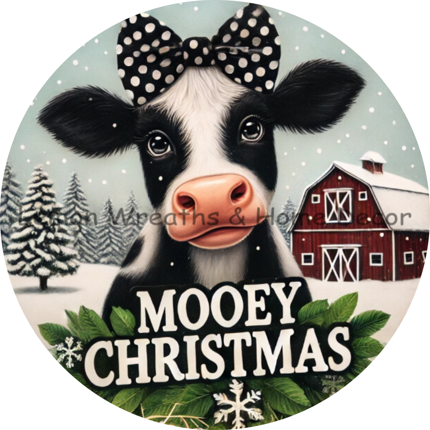 Mooey Christmas Barnyard Cow Metal Sign