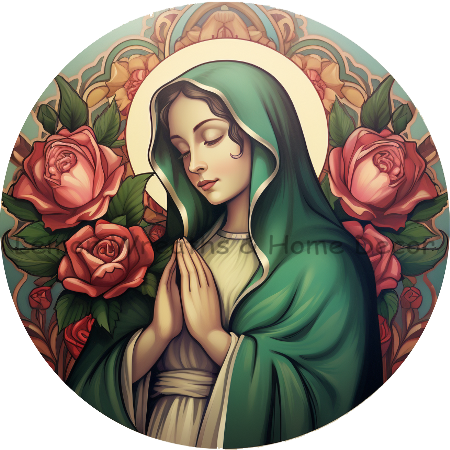 Our Lady of Guadalupe Green Cloak Metal Sign