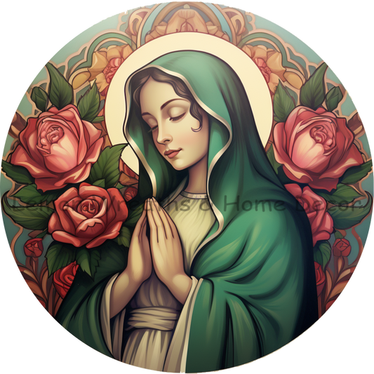 Our Lady of Guadalupe Green Cloak Metal Sign