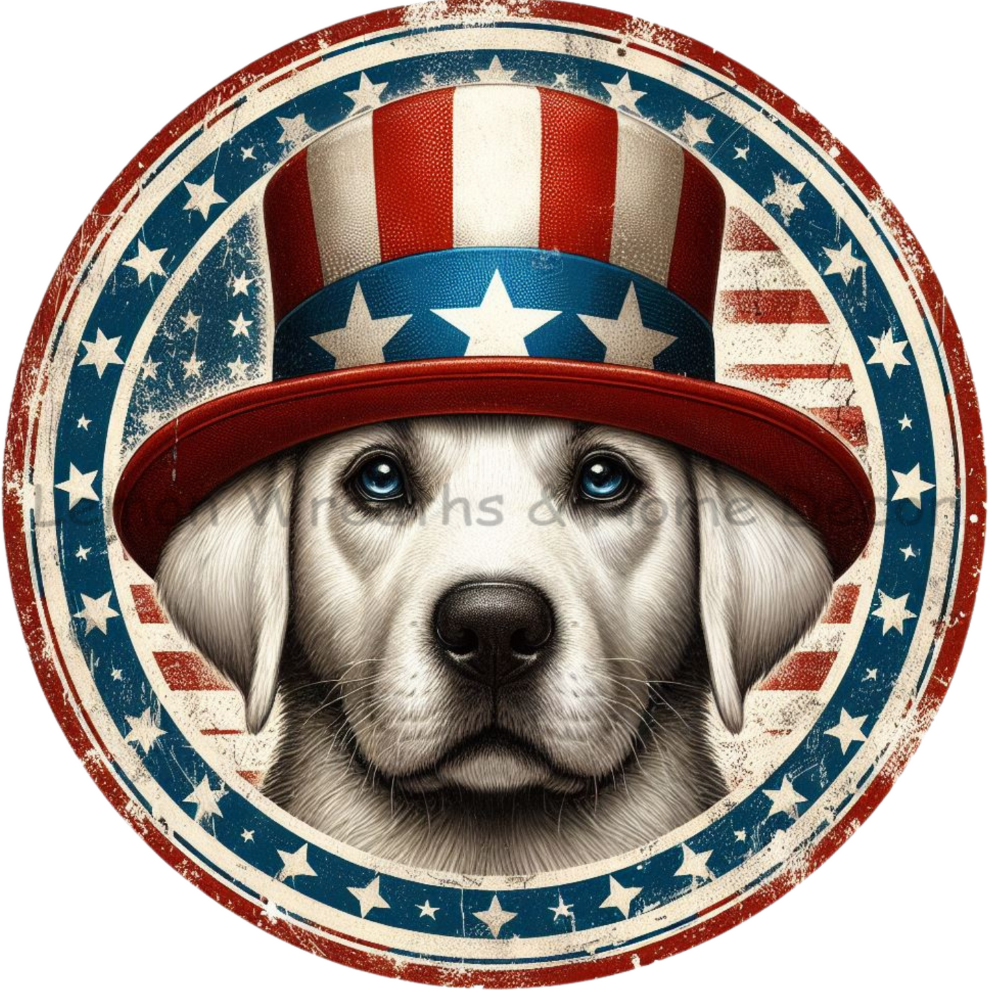 Patriotic Dog Wearing Top Hat Distressed Look Metal Sign