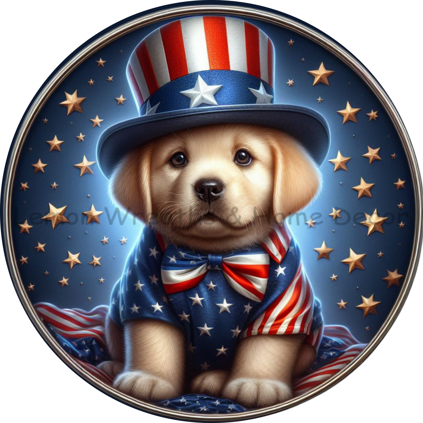 Patriotic Puppy Wearing Top Hat and Bow Tie Metal Sign