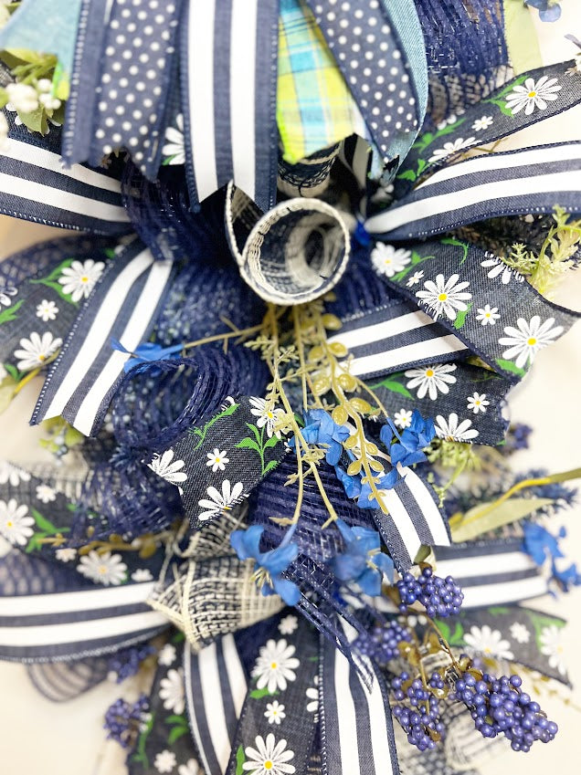 Navy Blue and White Floral Swag