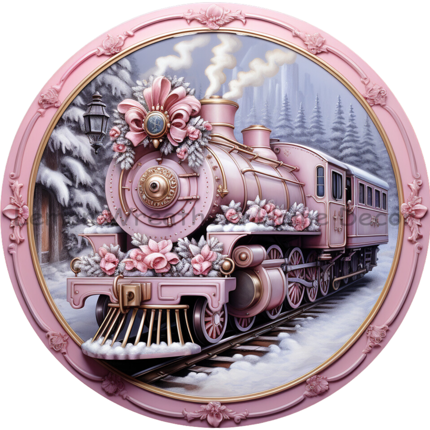 Pink Christmas Train Metal Sign