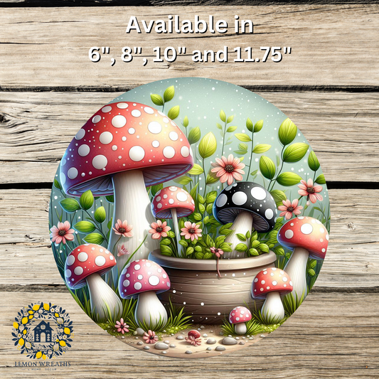 Polka Dot Mushrooms Fairy Garden Metal Sign
