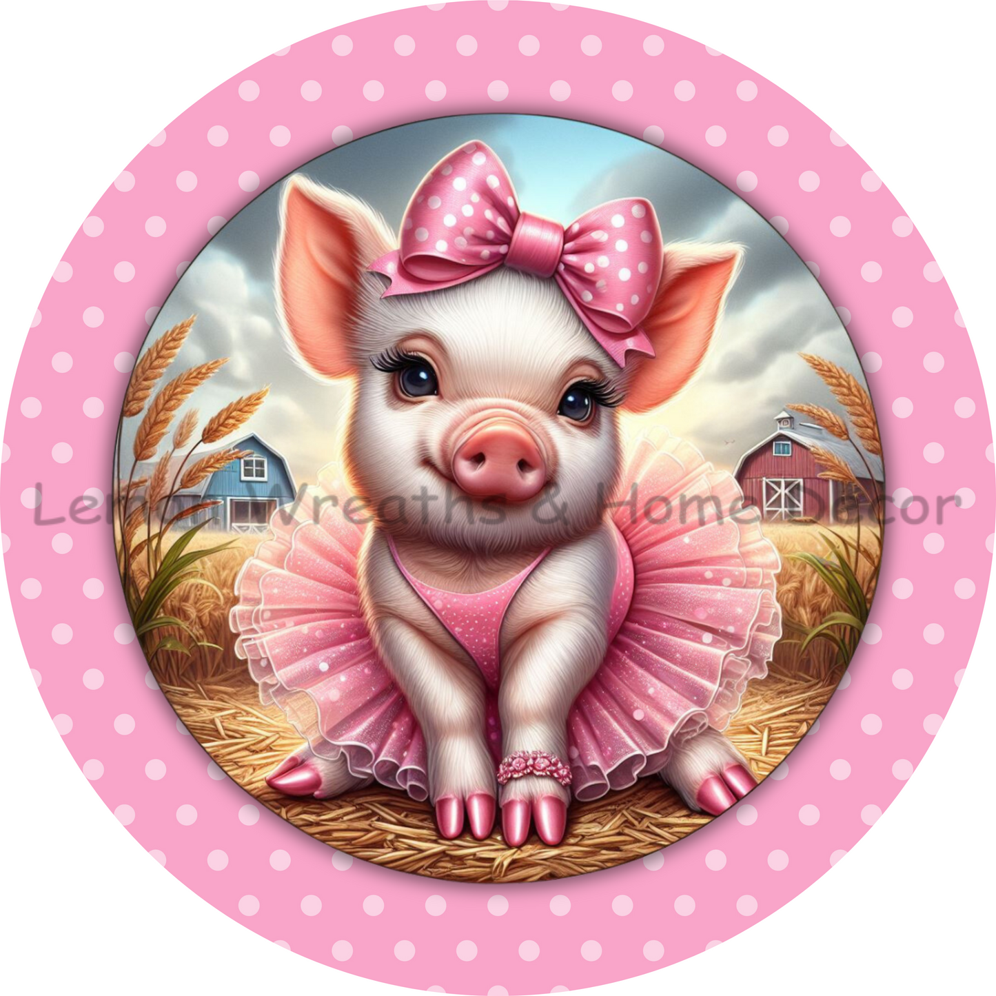 Polka Dot Pig Wearing Tutu Metal Sign