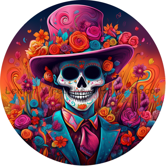 Psychedelic Day of the Dead Skeleton Metal Sign